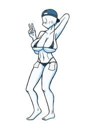 big_breasts bikini cap huge_breasts inanimate_object jeans mannequin tight_clothing white_skin