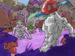 artist_request bathing male_focus multiple_males muscular_male mushroom_humanoid roblox roblox_game rogue_lineage scroom source_request tagme veiny