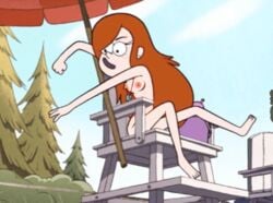 accurate_art_style animated barefoot breasts casual casual_nudity disney female female_only gravity_falls human lifeguard long_hair navel necklace nipples nude nudist outdoors pale_skin pink_nipples public red_hair sitting smooth_skin solo tagme throwing throwing_object throwing_water_balloon water_balloon wendy_corduroy whistle