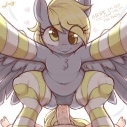 1boy 1girls aer0_zer0 angel_wings animal_ears anthro artist_name belly biting_own_lip blonde_hair blush derpy_hooves digitigrade duo english_language english_text equid equine erection feathered_wings feathers female feral flat_chest furrification furry furry_female furry_with_non-furry genitals girl_on_top harpy hetero horse_ears horse_tail interspecies looking_at_viewer male mammal monster_girl my_little_pony my_little_pony:_friendship_is_magic navel no_nipples nude panties pegasus penetration penis pussy pussy_juice reaching reaching_towards_viewer sex simple_background small_breasts smile solo_focus squatting squatting_cowgirl_position straddling striped_clothes striped_thighhighs tail testicles text thighhighs toeless_legwear topless underwear vagina vaginal white_background white_wings winged_arms wings yellow_eyes