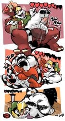 2_toes 3_fingers 4_fingers 4_toes absurd_res anal anal_sex anthro ass balls big_balls black_stripes blin_(tloz) bodily_fluids bokoblin breath_of_the_wild c-trigger clothing comic cum cum_in_ass cum_inside eyewear facial_piercing feet felid fingers frenum_ladder frenum_piercing from_front_position fur genital_fluids genital_piercing genitals glasses group hi_res horn ladder_piercing male male/male mammal mating_press moblin monster nintendo nose_piercing on_bottom on_top pantherine penetration penile penile_penetration penis penis_in_ass penis_piercing piercing prince_albert_piercing reverse_cowgirl_position septum_piercing sex shirt stripes tail the_legend_of_zelda theredgoon tiger toes topwear trent(psycotiger) trio tunic wearing_glasses white_body white_fur