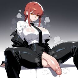 1futa ai_generated arm_support black_jacket black_necktie black_neckwear black_pants black_suit braid braided_ponytail breasts chainsaw_man closed_mouth clothing collared_shirt crotch_cutout erection expressionless flaccid formal futa_only futanari gradient_background grey_background half-erect huge_cock huge_testicles intersex jacket large_breasts large_penis large_testicles light-skinned_futa long_hair long_sleeves lunaart makima_(chainsaw_man) necktie off_shoulder open_clothes open_jacket orange_eyes pants penis penis_out red_hair ringed_eyes shirt shirt_tucked_in sidelocks simple_background sitting solo spread_legs steaming_body suit sweat testicles thighs torn_pants veins veiny_penis wet wet_clothes wet_shirt white_shirt yellow_eyes