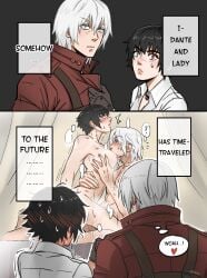 1boy 1girls 2d ass balls bed big_breasts bite bite_mark bite_mark_on_breast bite_mark_on_shoulder bite_marks black_hair breast_grab breast_squeeze breast_sucking breasts completely_nude completely_nude_female completely_nude_male cowgirl_position dante_(devil_may_cry) devil_may_cry devil_may_cry_3 devil_may_cry_5 female future hands_on_another's_ass hands_on_another's_face heterochromia hickey hickey_marks jumpoon lady_(devil_may_cry) lamp lying male nipples nude nude_female nude_male on_back on_bed penis pussy scar scar_on_face scar_on_nose sex sucking_breasts sweat testicles upright_straddle vaginal_penetration voyeur voyeurism watching watching_sex white_hair wolf_cut