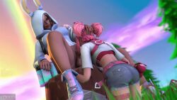 1futa 1girls 3d animated ass balls belt blonde_hair blue_eyes bouncing_balls bunny_ears choker chug_splash clothed_female crop_top deepthroat dominant_futa esme_(fortnite) female fortnite futa_on_female futanari gif hand_on_head hood_up kneeling large_balls large_breasts miss_bunny_penny_(fortnite) oral partially_clothed penny_(fortnite) pink_hair rainbow rottingsfm short_hair shorts sky small_breasts source_filmmaker submissive_female tree tree_stump twintails watermark