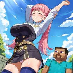 ai_assisted ai_generated alternate_version_at_source crossover fire_emblem:_three_houses hilda_valentine_goneril huge_breasts imminent_sex looking_at_another minecraft pantyshot smashall steve_(minecraft) stretching super_smash_bros.
