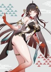 1girls black_hair breasts brown_eyes female honkai:_star_rail honkai_(series) hoyoverse legs lingsha_(honkai:_star_rail) ll_0109 long_hair mihoyo sideass