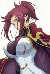 1girls ai_generated alternate_timeline big_breasts blue_eyes breasts code_geass female huge_breasts kallen_stadtfeld knights_of_the_round nipple_bulge red_hair solo uniform