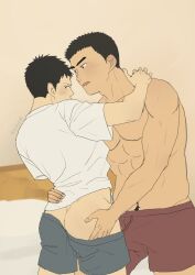 2021 2boys ass bedroom black_hair bulge butt_crack flat_colors gay indoors light_skin maize-sausage male male_only original textless yaoi yumi_wei_chang