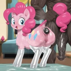 big_penis buttplug dark-skinned_male feral human_on_anthro my_little_pony ntr pinkie_pie_(mlp) pulling_tail rararar2k