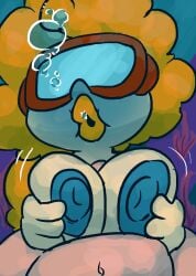 1boy 1boy1girl 1girl 1girls air_bubble air_bubbles anthro asphyxiation big_breasts big_lips blue_blush blue_nipples blurp blurp_girl_(okami_tomato) blush boobjob boobs breasts bubble bubbles drowning female female_focus fish ginger ginger_female ginger_hair goggles macareunsfw male mario_(series) nipples obscured_eyes oc orange_hair orange_lips orange_lipstick original original_character plant plant_humanoid pov red_body red_skin super_mario_world swimming_goggles tomato tomato_(okami_tomato) underwater water