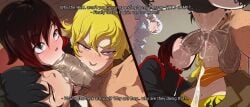 1boy 4girls absurdres angry_expression angry_fellatio anonymous_male big_penis black_hair blake_belladonna blonde_hair blue_eyes blush cat_girl catgirl caught caught_in_the_act cock_hungry cock_worship collaborative_fellatio commentary cooperative_fellatio cum cum_drip cum_dripping cum_dripping_from_mouth cum_dripping_from_penis cum_in_mouth cum_inside dialogue english english_commentary english_text faceless_male fellatio from_behind glaring grey_eyes half-closed_eyes highres huge_cock kiryu-sketchbook kiryu_artwork large_penis lesbian_with_male light-skinned_female light-skinned_male long_hair looking_at_another looking_at_partner looking_up multiple_girls narrowed_eyes oral oral_sex penis penis_in_mouth penis_worship pubic_hair purple_eyes red_hair rooster_teeth ruby_rose rwby sex short_hair silver_eyes simple_background sloppy sloppy_blowjob spit_trail sucking_dick sucking_off sucking_penis sucking_tip team_rwby teamwork_(sexual) text uncensored viz_media weiss_schnee white_hair yang_xiao_long yellow_eyes yellow_hair