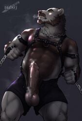 anthro bear bodily_fluids bondage chains cum decayj genital_fluids genitals harness hi_res male male_only mammal penis solo solo_male