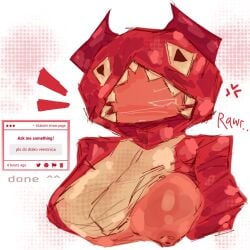 1girls angry_expression angry_face big_breasts bluboiiii boobs_out breasts breasts_out cosplay costume cute drako_veeronica female forsaken_(roblox) hoodie horns jacket_lift one_breast_out pink_body rawr red_jacket request roblox roblox_game robloxian robot robot_girl self_upload strawpage strawpage_request teeth tv tv_head tv_screen veeronica