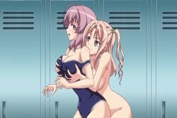 animated animated_gif female gakuen_de_jikan_yo_tomare grope ichinose_yuuka kamisuura_risa locker_room pink_hair screencap swimsuit yuri