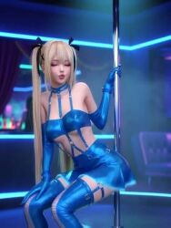 ai_generated ai_voice_acted animated blonde-haired_female blonde_hair blue_eyes bra dance_floor dancer_girl dancer_outfit dead_or_alive erotic french_dialogue french_voice_acting latex_clothing latex_gloves latex_suit marie_rose medium_breasts neon_lights pole_dancer pole_dancing ponytails pussy_peek sensual sexy_female sexy_pose sinastrel skinny skinny_female strip_club tagme talking_to_viewer video