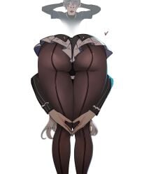 1boy1girl 2026 2d 2d_(artwork) artist_name ass ass_up ass_up_face_down back back_view big_ass big_butt big_thighs clothed clothing color colored digital_media_(artwork) dress female ficoemirrio fully_clothed grey_hair hair heart hi_res hoyoverse legs light long_hair male male/female meme meme_reference mihoyo official_alternate_costume pose praise_da_booty_(meme) simple_background thick_thighs thighs video_game_character video_games viewed_from_behind white_background wise_(zenless_zone_zero) yixuan_(trails_of_ink)_(zenless_zone_zero) yixuan_(zenless_zone_zero) zenless_zone_zero