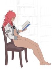 barefoot book bookshelf bottomless dark-skinned_female dark_skin female_masturbation fingering fingering_pussy fingering_self fire_emblem fire_emblem:_three_houses garreg_mach_monastery_uniform hapi_(fire_emblem) holding_book masturbation nintendo pomelomelon pre-timeskip reading red_eyes red_hair sitting small_breasts underboob vaginal_penetration