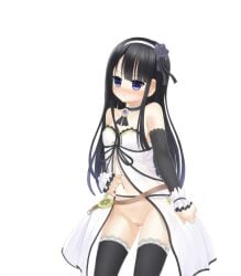 asymmetrical_bangs babydoll belt black_flower black_hair black_rose black_sleeves black_thighhighs blue_eyes blue_gem blunt_bangs blush bottomless breasts brown_belt choker choppy_bangs cleft_of_venus closed_mouth cowboy_shot detached_sleeves ear_blush embarrassed female flower frilled_choker frills game_cg gem gold_trim gradient_hair hair_flower hair_ornament hairband lace-trimmed_sleeves lace-trimmed_thighhighs lace_trim long_hair magical_girl multicolored_hair nanamiya_runa nanamiya_runa_(magical_girl) nipples no_bra non-web_source official_art pussy rose roshutsu-kei_mahou_shoujo see-through_clothes self-datamine shitou_(4h) sidelocks small_breasts standing straight_hair tachi-e thighhighs transparent_background v-shaped_eyebrows white_babydoll white_wrist_cuffs wrist_cuffs
