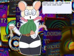 1girls anthro belt breasts claws coat dialogue glasses hypnosis hypnotizing_viewer mouse pendulum pocket_watch rat shorts thick_thighs thighhighs turtleneck