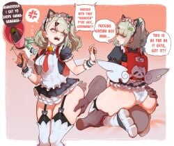 1boy 1girls absurd_res age_difference angels_of_delusion anonymous_male dark-skinned_male dark_skin facesitting female green_hair highres light-skinned_female light_skin maid maid_headdress maid_outfit maid_uniform out_of_character panties size_difference size_play sunna_(afternoon_tea_break)_(zenless_zone_zero) sunna_(zenless_zone_zero) text thiccwithaq thick_thighs younger_female zenless_zone_zero