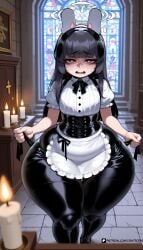 1girls adjusting_clothes ai_generated arm_behind_back artist_logo artist_name artist_request artist_signature artist_upload ass ass_bigger_than_head ass_cleavage black_hair blue_archive breasts church church_interior embarrassed giant_ass giant_hips gigantic_ass gigantic_hips half-closed_eyes halo high_quality high_resolution highres hips hips_wider_than_shoulders huge_ass huge_ass_(female) huge_asscheeks huge_asshole huge_hips hyper_butt hyper_hips imminent_sex large_ass large_asscheeks large_hips legs_together logo long_hair maid maid_apron maid_dress maid_headdress maid_outfit maid_uniform miyu_(blue_archive) nervous nervous_sweat patreon patreon_artist patreon_link patreon_logo patreon_url patreon_username puffy_short_sleeves red_eyes shortstack sidelocks small_breasts small_waist tagme username watermark
