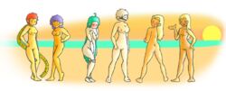 ass beach big_breasts big_butt blonde_hair blue_hair blush breasts covering covering_self cute eye_patch eyewear female gray_hair hair human humanized machine mammal mechanical nekuzx nintendo nipples npc_trainer nude pokemon pussy red_hair robot sea seaside square_crossover sunset swimmer_(pokemon) video_games water