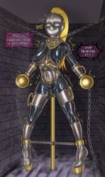 big_breasts blonde_female blonde_hair blue_eyes blush bondage bondage_gear bondage_mittens bound bound_hands cell chained_up chains collar corset darkness_(konosuba) dialog encased english_text female female_only gag gagged gimp_suit hair_ornament handlebars handles heel-less_heels high_heels kono_subarashii_sekai_ni_shukufuku_wo! konosuba lalatina_dustiness_ford latex latex_bodysuit latex_clothing light_skin mask masked_female masochism masochist metal metal_bondage metal_collar metal_gag metal_mask mr.bones22 naked nipple_bulge nipple_piercing panel_gag posture_collar prison prisoner rubber rubber_clothing rubber_suit shiny_clothes sphere_bondage stationary_restraints text tight_clothing