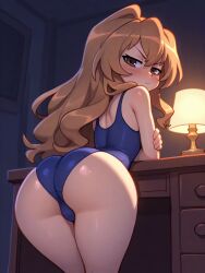 ai_generated aisaka_taiga ass ass_focus bending_over butt_crack butt_focus hips indoors inside living_room petite_body petite_female room swimsuit taiga_aisaka toradora! tsundere
