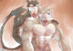 anal anal_sex anthro biceps blush canine couple cum erection fur grey_fur iruga_(theiruga) kemono male mammal muscles nipples pecs penetration penis ramzo_hiryuga_(braziliandog) sergal tamazukiakiyama yaoi