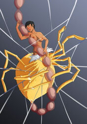 1girls ada_carli black_hair blush bottomless breasts bug_girl dark_skin drider egg_implantation egg_laying faux_drider female femsub large_breasts nude oo_sebastian_oo original oviposition short_hair spider_girl spider_web topless whitewash_eyes