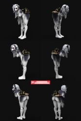 1girls anthro bambookat black_background claws female furry hair hellhound helluva_boss human_furniture loona_(helluva_boss) paws tea_cup tea_pot tea_set white_fur