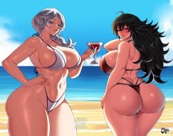 2girls alternate_version_available ass back back_view backboob beach big_ass big_breasts bikini bikini_bottom bikini_top black_bikini black_hair blue_eyes bottomwear breasts cleavage drink female female_only glass hair hand_behind_head hand_on_hip high_resolution highres hips holding_drink holding_object huge_ass jadenkaiba long_hair looking_back mature mature_female mature_woman micro_bikini milf mother raven_branwen red_eyes rwby smile swimwear thick_thighs thighs tied_hair topwear white_bikini white_hair wide_hips willow_schnee