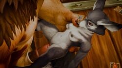 3d animated anthro blizzard_entertainment flared_penis furry grey_fur holding_partner jabascript69 nipples penetration red_eyes sex smaller_female stomach_bulge tagme tauren video vulpera warcraft world_of_warcraft