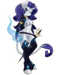 2015 ambris anthro anthrofied armwear blue_eyes breasts casual clothed clothing equine female friendship_is_magic fur furry furry_only hair horn legwear mammal melee_weapon my_little_pony nipples outerwear plain_background purple_hair pussy rapier rarity_(mlp) smile solo straight_hair sword unicorn weapon white_background white_fur