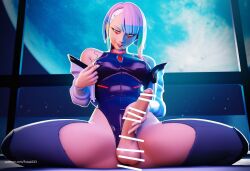 3d ai_generated cyberpunk:_edgerunners cyberpunk_2077 futaais23 futanari legwear leotard leotard_aside leotard_pull looking_at_viewer lucyna_kushinada