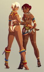 2009 2females 2girls african_female ass ass_focus ass_grab capcom chocolate_girl crossover dark-skinned_female dark_skin digital_art digital_drawing digital_drawing_(artwork) digital_media digital_media_(artwork) digital_painting_(artwork) ebony ebony_female elena_(street_fighter) feathers hand_on_ass mrudowski reference reference_image reference_inset reference_sheet resident_evil resident_evil_5 sheva_alomar sheva_alomar_(tribal) street_fighter tribal tribal_clothing tribal_jewelry tribal_markings
