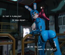 2015 3d animatronic areola ass big_breasts big_butt bonnie_(disembowell) breasts disembowell_(artist) english_text erect_nipples female five_nights_at_freddy's five_nights_at_freddy's_2 heart lagomorph machine mammal mechanical nipples pussy rabbit robot rule_63 smile solo text toy_bonnie_(fnaf) video_games