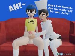 2boys 3d 3d_(artwork) blender blender_eevee chef_pee_pee_(sml) femboy holding_penis jeffy_(sml) low_poly lowpoly nekoaiko3d otoko_no_ko sml super_mario_logan trap