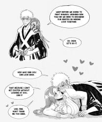 1boy 1boy1girl 1girls big_breasts bleach bleach:_the_thousand-year_blood_war blush breast_grab breasts canon_couple cleavage cleavage_cutout clothed_sex clothing couple dialogue doggy_style from_behind from_behind_position hand_under_clothes horny ichigo_kurosaki implied_sex inoue_orihime long_hair love romantic romantic_couple sex short_hair speech_bubble vani11axbiscuit