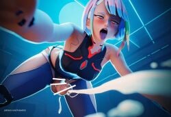 3d ahe_gao ai_generated cum cum_drip cumming_on_viewer cumshot cyberpunk:_edgerunners cyberpunk_2077 futaais23 futanari legwear leotard leotard_aside leotard_pull looking_at_viewer lucyna_kushinada orgasm taker_pov
