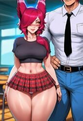 1boy 1girls ai ai_assisted ai_generated animal_ears ass big_breasts casual_clothes child_bearing_hips cropped_shirt curvaceous curvaceous_ass curvaceous_body curvaceous_female curvaceous_figure curvaceous_hips curvaceous_thighs curvy curvy_body curvy_female curvy_figure curvy_hips curvy_thighs female female_focus horny imminent_sex league_of_legends midriff panty_peek pink_hair prussia123 riot_games schoolgirl sett sexy_body sexy_clothing sexy_female skimpy_clothes skirt student thick thick_hips thick_legs thick_thighs vastaya waifu xayah
