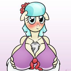 anthro blue_eyes blue_hair blush bra breasts clothing coco_pommel color equine female friendship_is_magic fur furry furry_only gunpowdergreentea hair horse huge_breasts large_breasts looking_at_viewer male mammal my_little_pony paizuri penis pony sex smile underwear