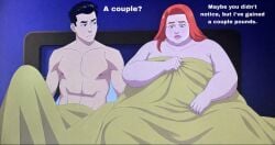 atom_eve bbw bed blanket chubby chubby_cheeks chubby_female covering covering_breasts covering_self edit edited edited_official_artwork edited_screencap embarrassed embarrassed_female embarrassed_nude_female fat fat_arms fat_face fat_female female ginger ginger_female ginger_hair in_bed insecure invincible invincible_(tv_series) male mark_grayson orange_hair out_of_character possible_ai samantha_eve_wilkins shame shaming unknown_artist weight_conscious weight_gain weight_gain_female
