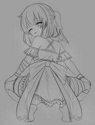 1girls ass fallen_shadow feet_up indie_virtual_youtuber light-skinned_female meganethings monochrome shaking_ass shondo_(fallen_shadow) short_hair sweat sweatdrop twerk twerking virtual_youtuber vtuber wink winking winking_at_viewer