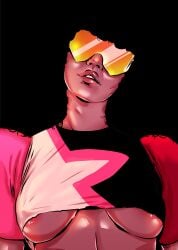 1girls 2015 areola_slip areolae big_breasts black_hair breasts female garnet_(steven_universe) renx solo steven_universe sunglasses underboob