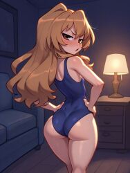 ai_generated aisaka_taiga ass ass_focus butt_crack butt_focus hips indoors inside living_room petite_body petite_female room swimsuit taiga_aisaka toradora! tsundere