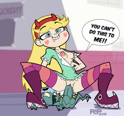 1boy 1girls blonde_hair blue_eyes boots clothed_sex dress duo erect_nipples exposed_breasts female horns ludo_(svtfoe) male no_panties penis r!p sex star_butterfly star_vs_the_forces_of_evil stockings straight vaginal_penetration