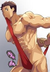 1boy 1other 2021 abs artist_signature beefy biceps biting biting_clothes brown_eyes brown_hair bulge bulge_through_clothing collarbone convenient_censoring dated duo eight_pack fundoshi fundoshi_only gay grabbing grabbing_from_behind gradient_background grey_background hi_res hunk looking_back male manly mature_male muscles muscular muscular_arms muscular_legs muscular_male muscular_neck muscular_thighs navel no_body_hair nude offscreen_character original original_character pecs practically_nude putting_clothes_on quadriceps red_fundoshi restrained restrained_wrists robronx35498_(pixivid=35498) rokushaku_fundoshi rubbing rubbing_penis short_hair six_pack standing tying tying_fundoshi white_background yaoi