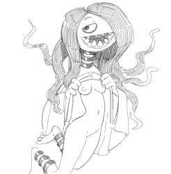 1girls akunim ass big_ass black_hair black_nipples breasts female ghost ghost_girl green_skin monster msm my_singing_monsters pussy rare_whisp red_eyes whisp_(my_singing_monsters)