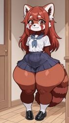 ai_generated animal_ears animal_tail anthro anthro_female anthro_focus anthro_only brown_eyes cub cub_female fat_thighs female female_anthro female_cub female_focus female_only footwear furry furry_female furry_only girl girl_focus girl_only girl_solo indoors inside japanese_school_uniform japanese_schoolgirl_outfit large_thighs long_hair looking_at_viewer mary_janes pleated_skirt red_fur red_hair red_panda red_panda_ears red_panda_girl red_panda_tail school_girl school_uniform schoolgirl schoolgirl_uniform shirt shoes short_skirt short_sleeves skirt slim_waist small_breasts socks solo solo_anthro solo_female solo_focus solo_girl tagme tail thick_thighs wide_hips young young_anthro young_female young_girl